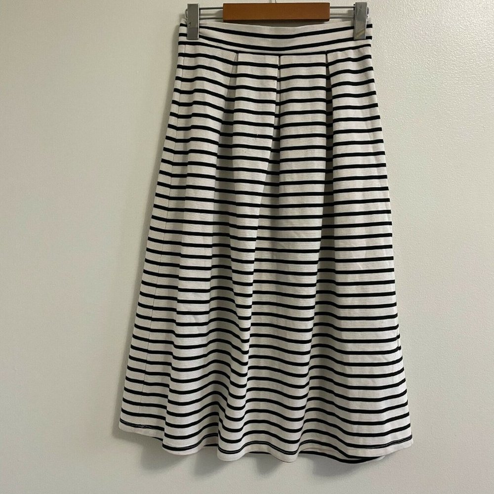 Zara Basic Women's White/Black Pleated Striped Back Zip Classic Skirt Size 4(S)